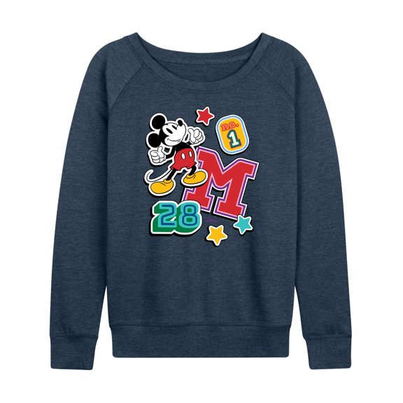 Disney - Mickey Mouse - Stitched Collegiate Patches - Women's Lightweight French Terry Long Sleeve Shirt