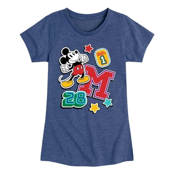 Disney - Mickey Mouse - Stitched Patches - Toddler & Youth Girls Short Sleeve Graphic T-Shirt
