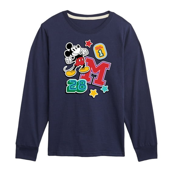 Disney - Mickey Mouse - Stitched Patches - Youth Long Sleeve Graphic T-Shirt