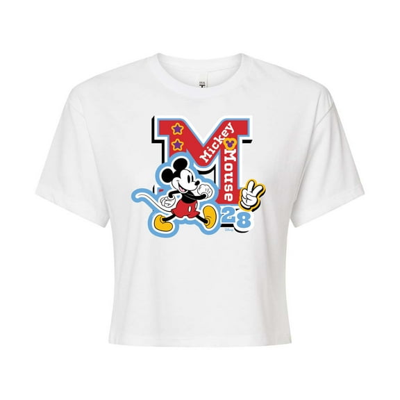 Disney - Mickey Mouse - Stitched Patches for Teammates - Juniors Cropped Cotton Blend T-Shirt