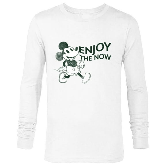 Disney Mickey Mouse Striding Retro Distressed Enjoy The Now - Long Sleeve T-Shirt for Men - Customized-White