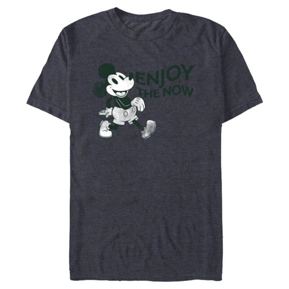 Disney Mickey Mouse Striding Retro Distressed Enjoy The Now - Short Sleeve Blended T-Shirt for Adults - Customized-Navy Heather