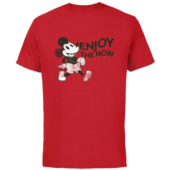 Disney Mickey Mouse Striding Retro Distressed Enjoy The Now - Short Sleeve Cotton T-Shirt for Adults - Customized-Red
