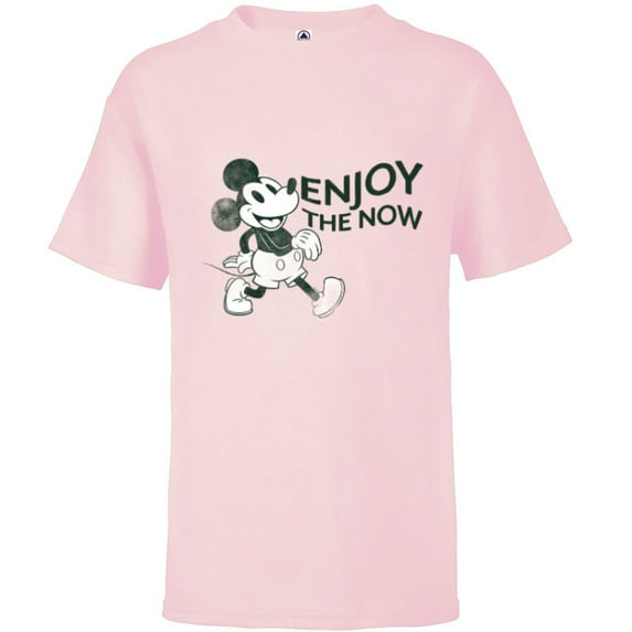 Disney Mickey Mouse Striding Retro Distressed Enjoy The Now - Short Sleeve T-Shirt for Kids - Customized-Soft Pink