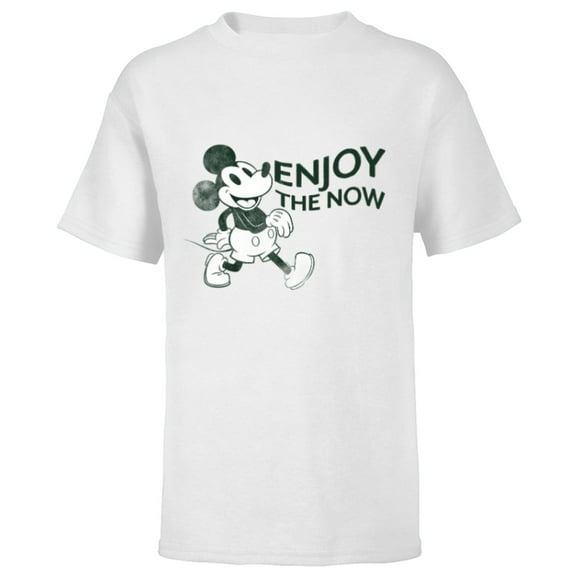 Disney Mickey Mouse Striding Retro Distressed Enjoy The Now - Short Sleeve T-Shirt for Kids - Customized-White
