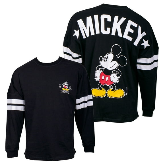 Disney Mickey Mouse Striped Sleeve Black Long Sleeve Shirt-Large (11-14)