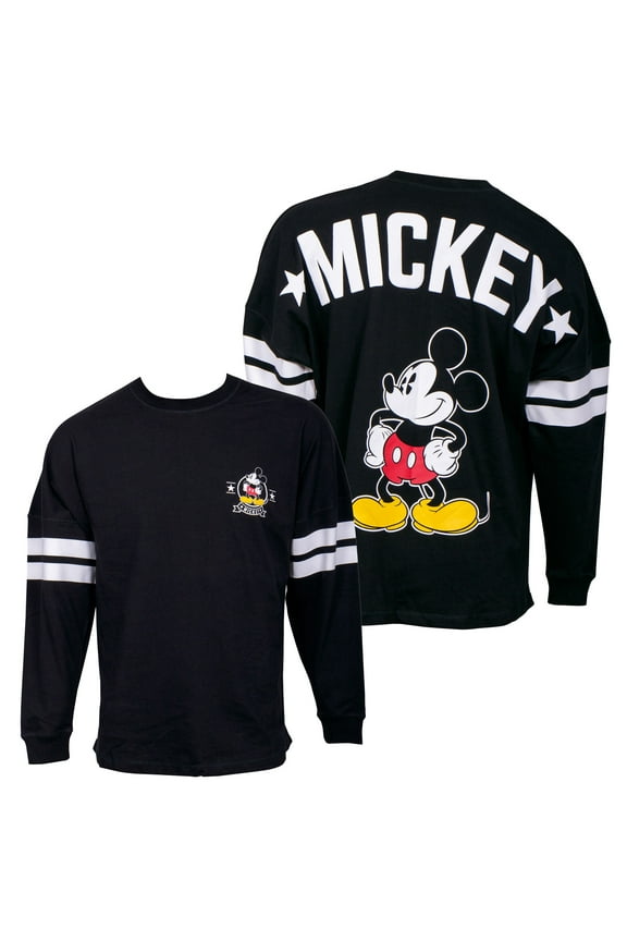 Disney Mickey Mouse Striped Sleeve Black Long Sleeve Shirt-Medium (8/10)