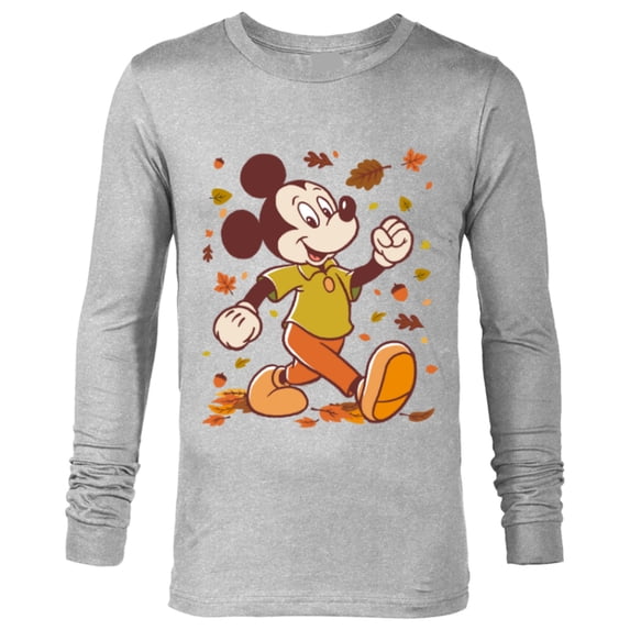 Disney Mickey Mouse Strolling Through Autumn Leaves Fall - Long Sleeve T-Shirt for Men - Customized-Athletic Heather