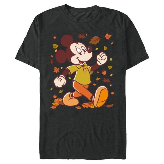 Disney Mickey Mouse Strolling Through Autumn Leaves Fall - Short Sleeve Blended T-Shirt for Adults - Customized-Dark Heather