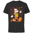 thumbnail image 1 of Disney Mickey Mouse Strolling Through Autumn Leaves Fall - Short Sleeve Cotton T-Shirt for Adults - Customized-Black, 1 of 5