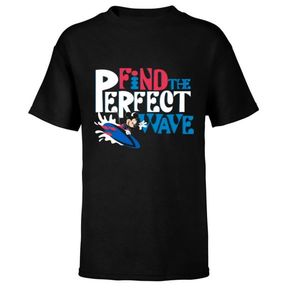 Disney Mickey Mouse Summer Surfing Find the Perfect Wave- Short Sleeve T-Shirt for Kids - Customized-Black