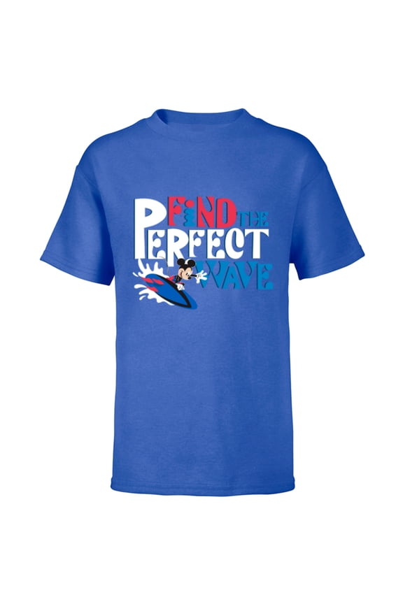 Mickey Mouse Summer Surfing Find the Perfect Wave- Short Sleeve T-Shirt for Kids - Customized-Royal