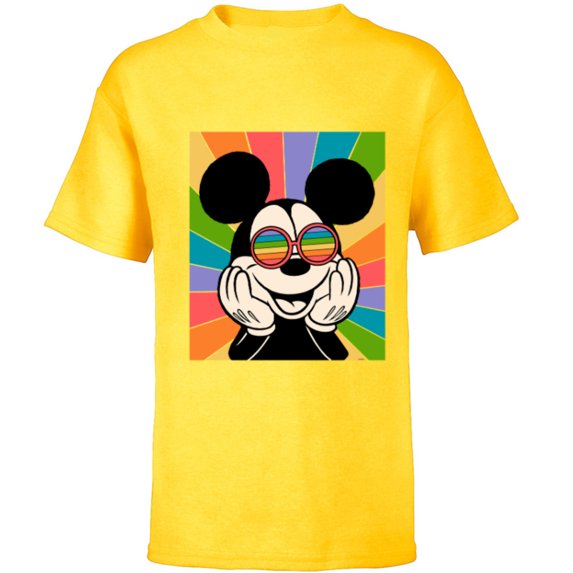 Disney Mickey Mouse Sun Burst Retro - Short Sleeve T-Shirt for Kids - Customized-Yellow
