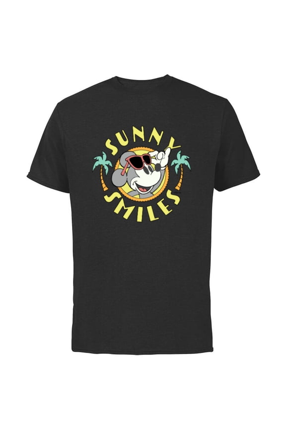 Mickey Mouse Sunny Smiles Summer - Short Sleeve Cotton T-Shirt for Adults - Customized-Black