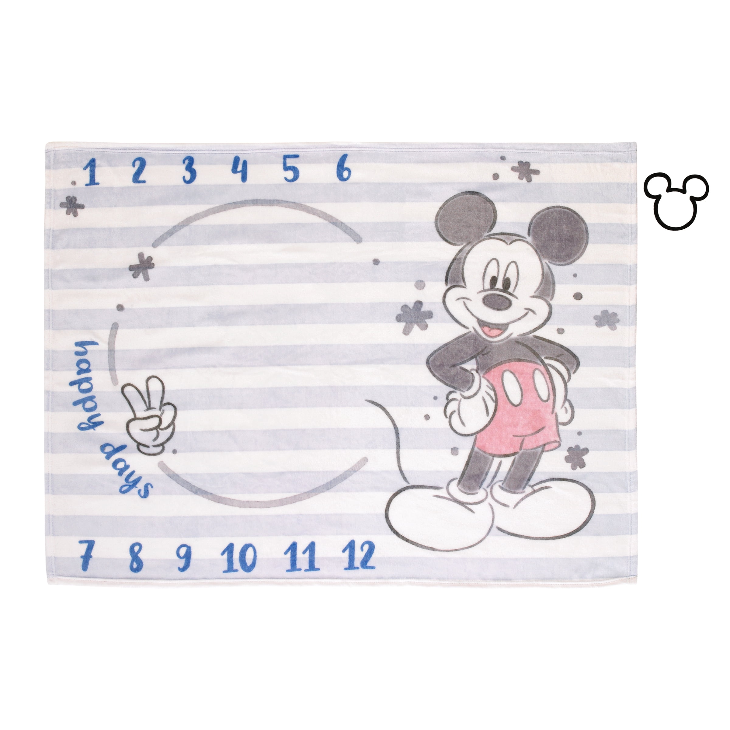 Disney Mickey Mouse Light Blue Super Soft Milestone Baby Blanket