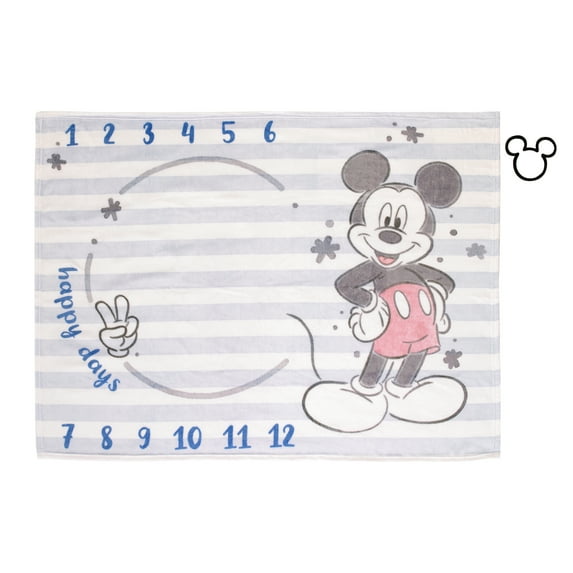 Disney Mickey Mouse Light Blue Super Soft Milestone Baby Blanket
