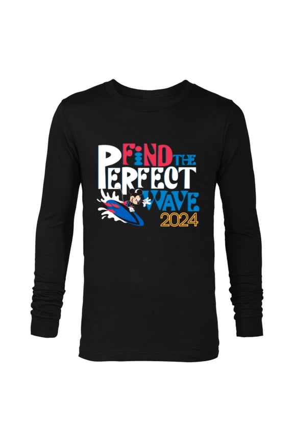 Mickey Mouse Surfing Find the Perfect Wave 2024- Long Sleeve T-Shirt for Men - Customized-Black