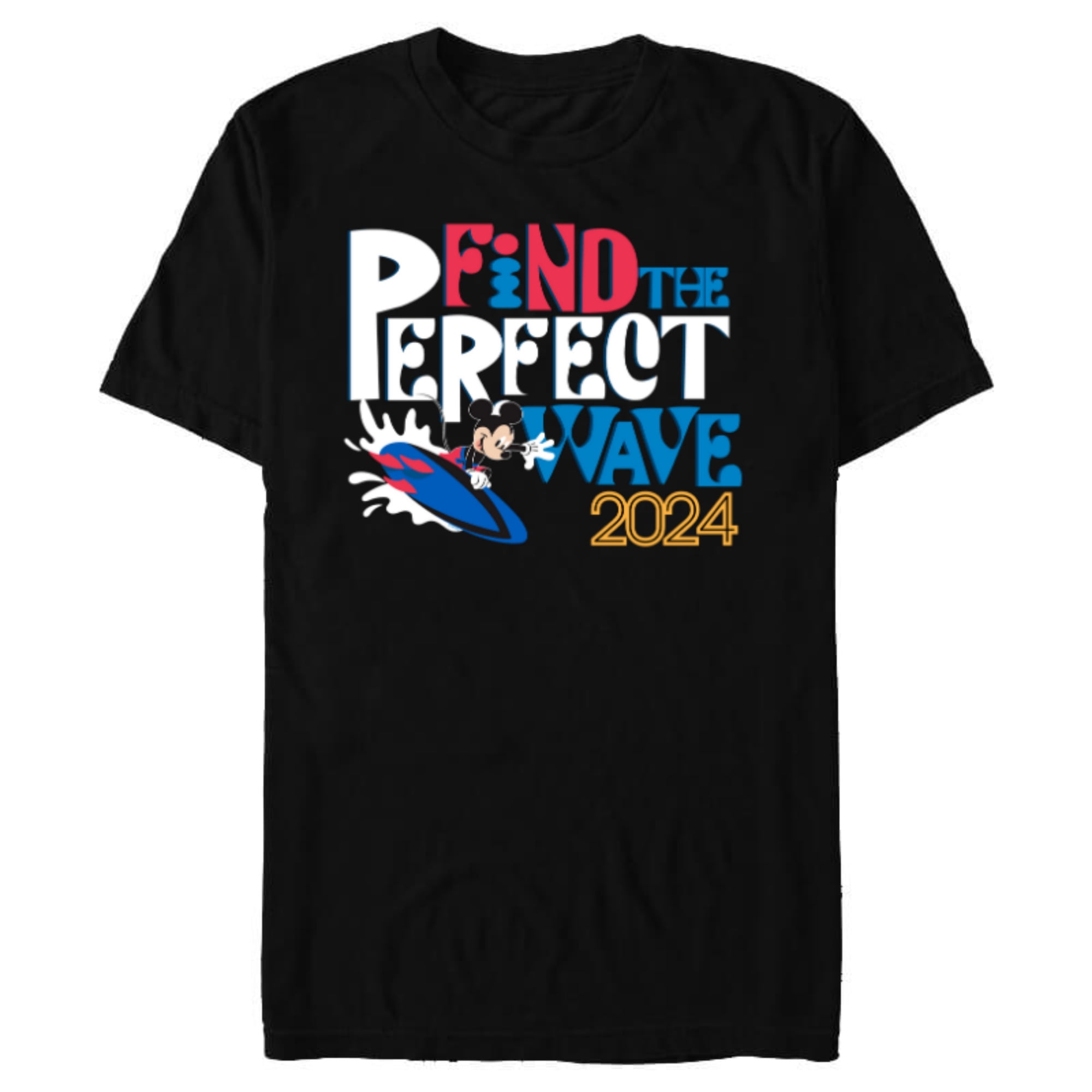Disney Mickey Mouse Surfing Find the Perfect Wave 2024- Short Sleeve Blended T-Shirt for Adults - Customized-Black