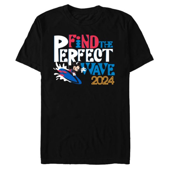 Disney Mickey Mouse Surfing Find the Perfect Wave 2024- Short Sleeve Blended T-Shirt for Adults - Customized-Black