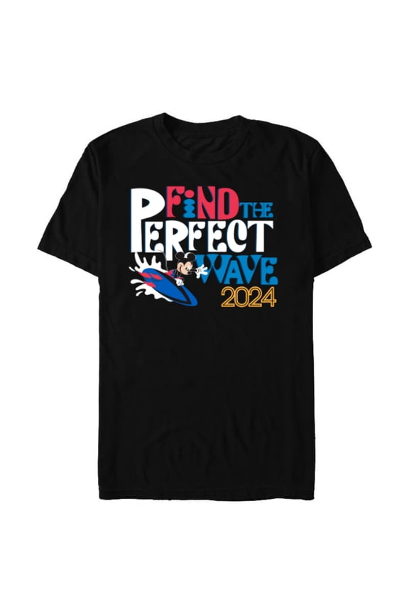 Mickey Mouse Surfing Find the Perfect Wave 2024- Short Sleeve Blended T-Shirt for Adults - Customized-Black
