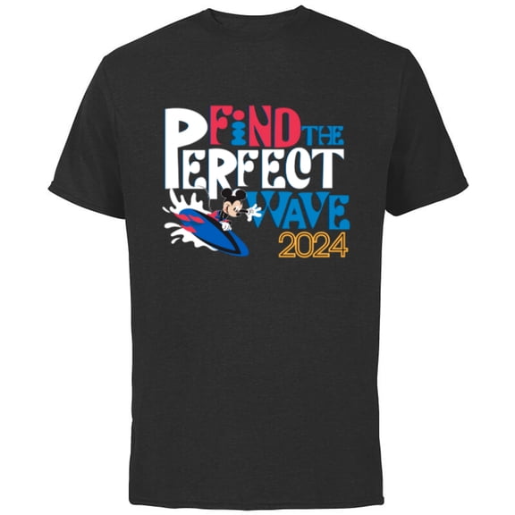 Disney Mickey Mouse Surfing Find the Perfect Wave 2024- Short Sleeve Cotton T-Shirt for Adults - Customized-Black