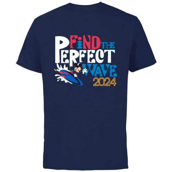Disney Mickey Mouse Surfing Find the Perfect Wave 2024- Short Sleeve Cotton T-Shirt for Adults - Customized-Navy