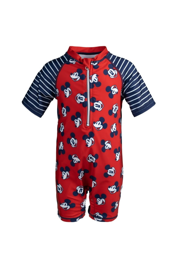 Mickey Mouse Infant Baby Boys Zip Up Swim Sunsuit Newborn to Toddler