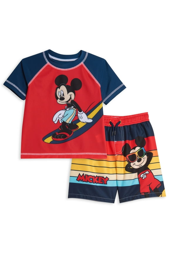 Mickey Mouse Swim Trunks Athletic Rash Guards (Kids)