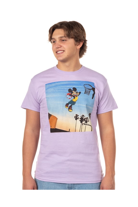 Disney Mickey Mouse T-Shirt Men's Sunset Slam Dunk Adult Short Sleeve Tee