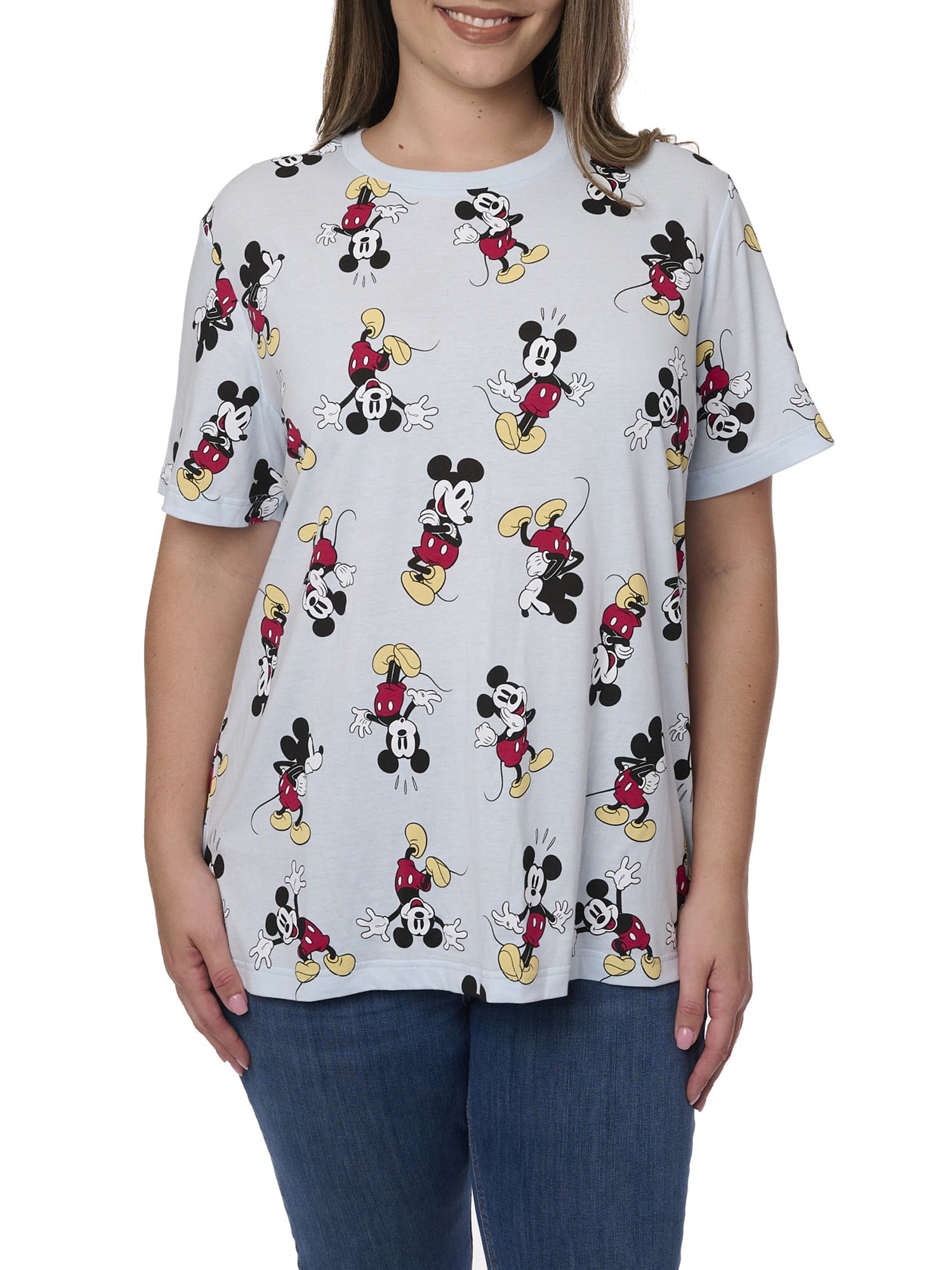 Women s Plus Size Disney Mickey Mouse T Shirt All Over Print Blue Cotton Poly