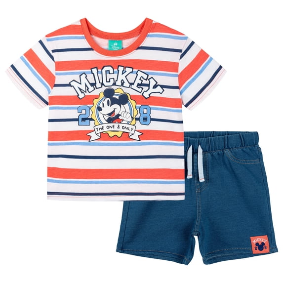 Disney Mickey Mouse T-Shirt and French Terry Denim Shorts Outfit Set Newborn to Toddler