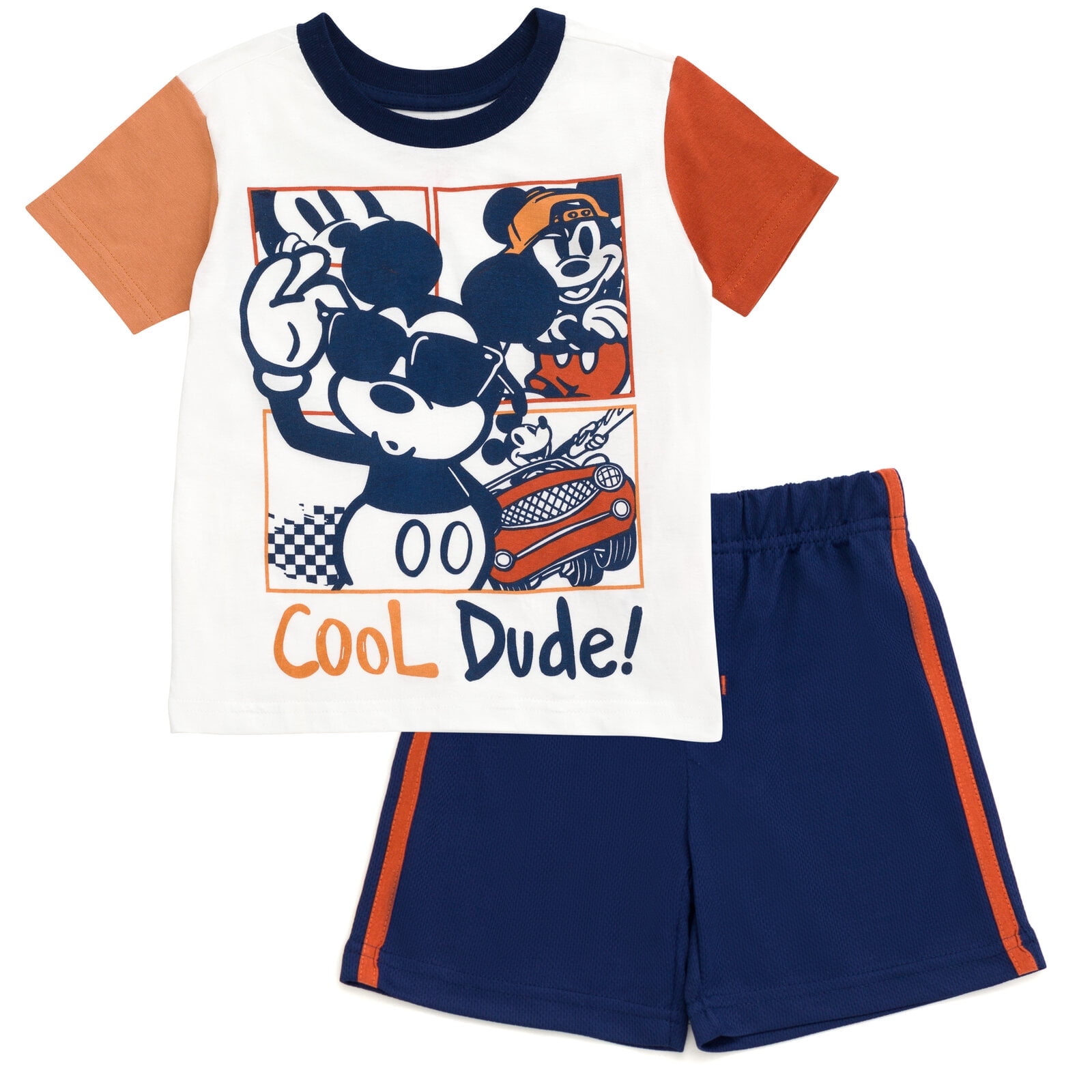 Nautinati Boys Mickey Mouse Printed Regular Fit Round Neck T-shirt and Shorts Set