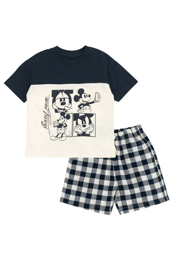 Mickey Mouse T-Shirt and Shorts Outfit Set Plaid Toddler to Big Kid