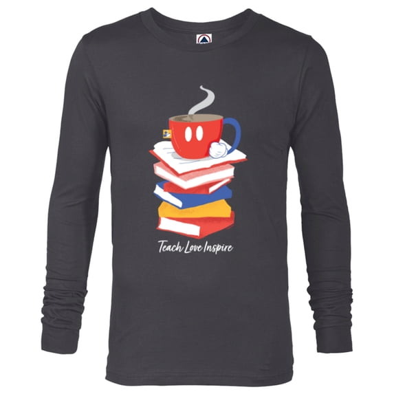 Disney Mickey Mouse Teacup Teach Love Inspire Teacher’s Day - Long Sleeve T-Shirt for Men - Customized-Charcoal Heather