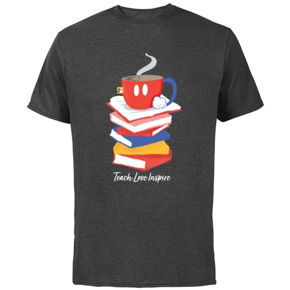 Disney Mickey Mouse Teacup Teach Love Inspire Teacher’s Day - Short Sleeve Cotton T-Shirt for Adults - Customized-Charcoal