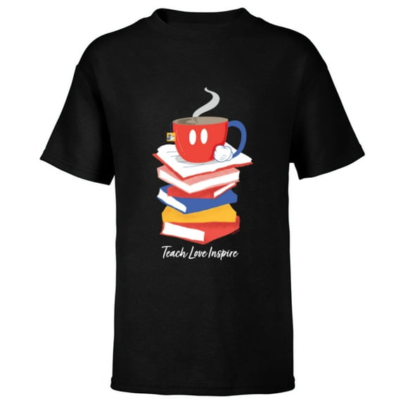 Disney Mickey Mouse Teacup Teach Love Inspire Teacher’s Day - Short Sleeve T-Shirt for Kids - Customized-Black