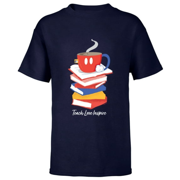 Disney Mickey Mouse Teacup Teach Love Inspire Teacher’s Day - Short Sleeve T-Shirt for Kids - Customized-Navy