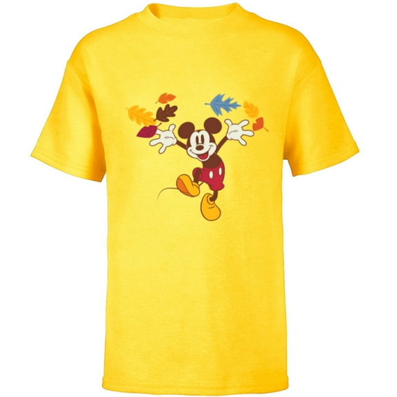 Disney Mickey Mouse Thanksgiving Autumn Fun - Short Sleeve T-Shirt for Kids - Customized-Yellow