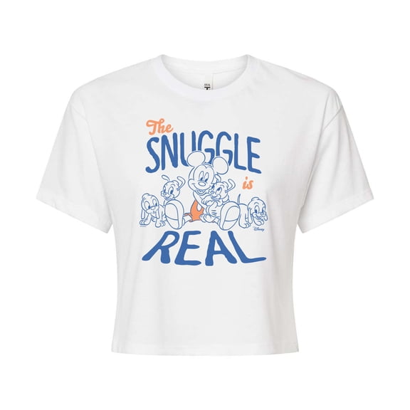 Disney - Mickey Mouse - The Snuggle Is Real - Juniors Cropped Cotton Blend T-Shirt
