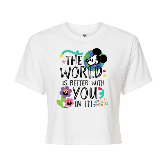 Disney - Mickey Mouse - The World Is Better With You In It - Juniors Cropped Cotton Blend T-Shirt