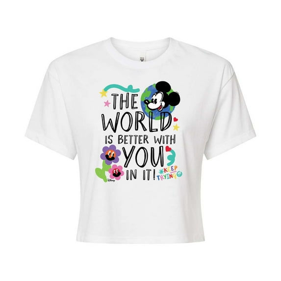 Disney - Mickey Mouse - The World Is Better With You In It - Juniors Cropped Cotton Blend T-Shirt
