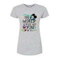thumbnail image 1 of Disney - Mickey Mouse - The World Is Better With You In It - Juniors Fitted Graphic T-Shirt, 1 of 5