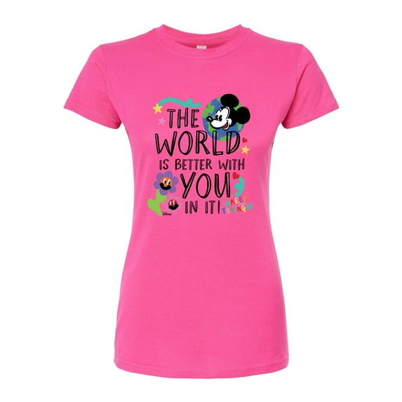 Disney - Mickey Mouse - The World Is Better With You In It - Juniors Fitted Graphic T-Shirt