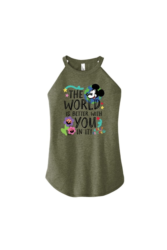 - Mickey Mouse - The World Is Better With You In It - Juniors High Neck Tank Top