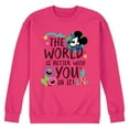 thumbnail image 1 of Disney - Mickey Mouse - The World Is Better With You In It - Men's Crew Neck Fleece Pullover, 1 of 4