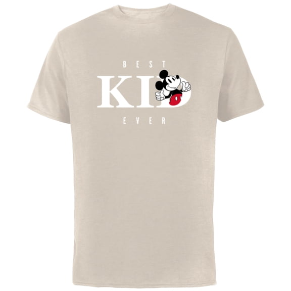 Disney Mickey Mouse Thumbs Up Best Kid Ever Family- Short Sleeve Cotton T-Shirt for Adults - Customized-Natural