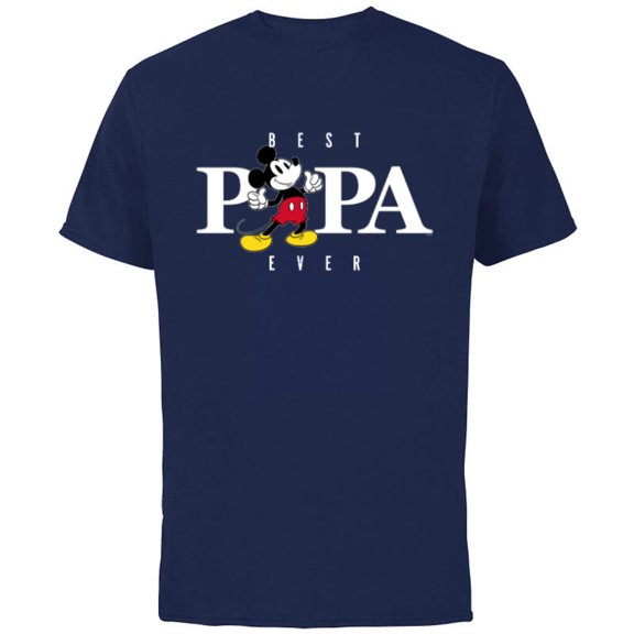 Disney Mickey Mouse Thumbs Up Best Papa Ever Father’s Day - Short Sleeve Cotton T-Shirt for Adults - Customized-Navy