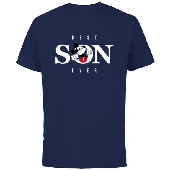 Disney Mickey Mouse Thumbs Up Best Son Ever Family- Short Sleeve Cotton T-Shirt for Adults - Customized-Navy