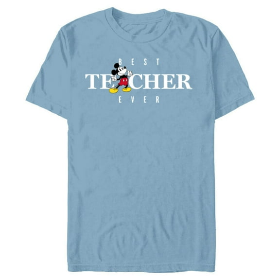 Disney Mickey Mouse Thumbs Up Best Teacher Ever Teacher Gift- Short Sleeve Blended T-Shirt for Adults - Customized-Ocean Blue