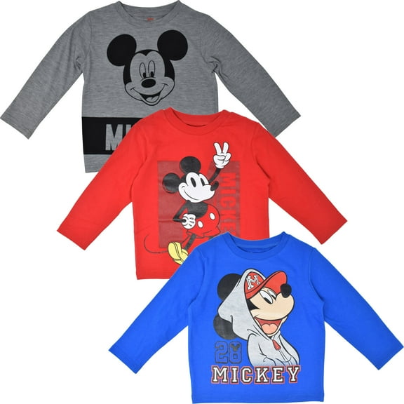 Disney Mickey Mouse Toddler Boys 3 Pack Long Sleeve T-Shirts Infant to Big Kid